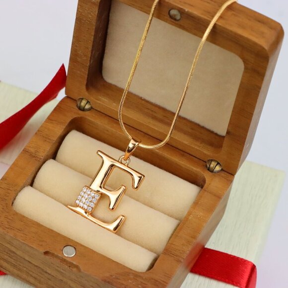 "Rose Gold Plated E Initial Pendant with Sparkling Stone Accent, XPPT1416 - Picture 10 of 13